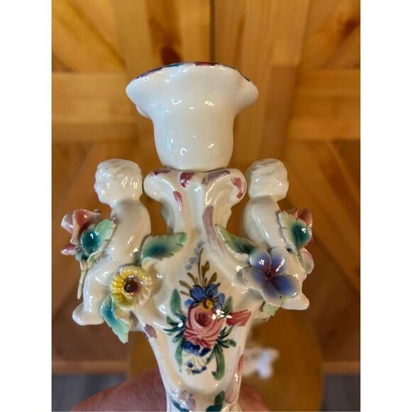Antique Candle Holders Capodimonte Style Cherubs Made In Italy Hand Painted READ - Picture 8 of 16